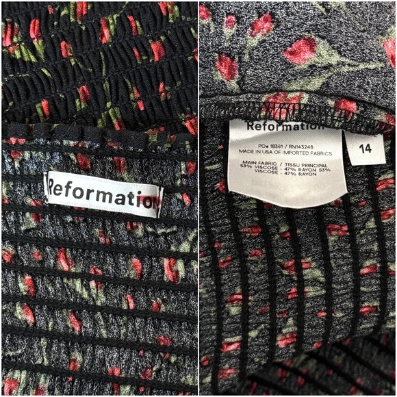 REFORMATION Rose Floral Puff Long Sleeve Sweetheart Neck Smocked Back Top‎ 14 - Picture 8 of 8